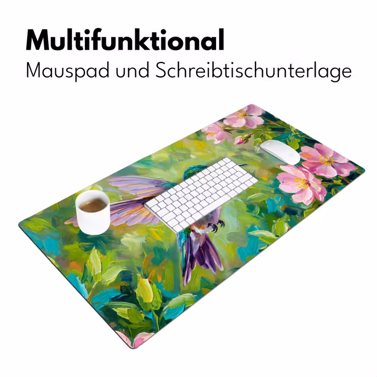 Kolibrie - Bloemen - Natuur - Kleurrijk Muismat XXL klein -ysfeer4_duits