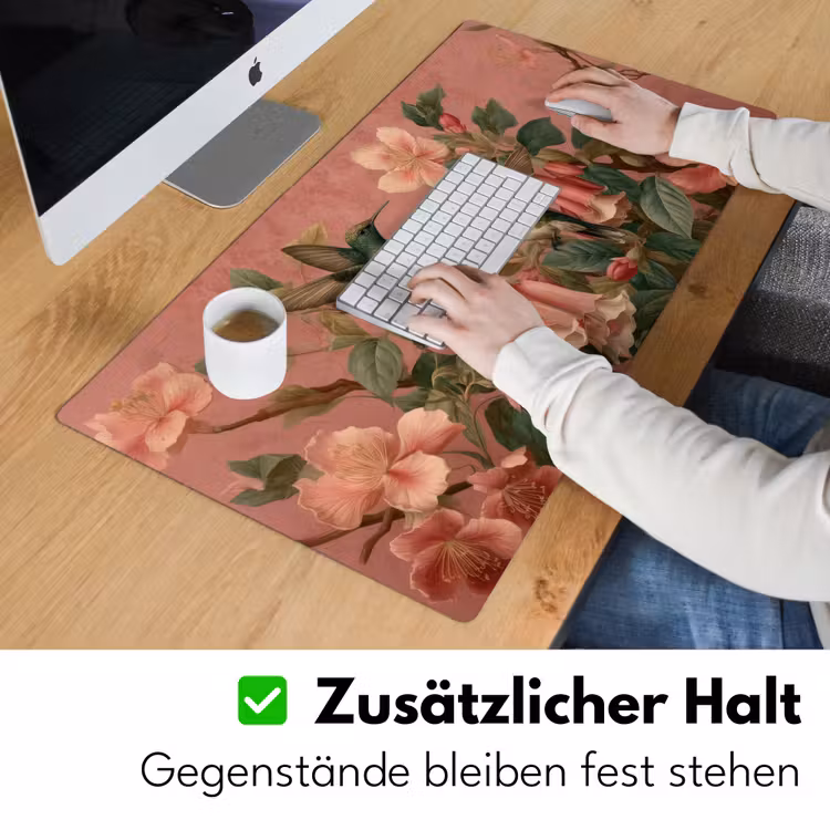 Kolibries - Bloemen - Groen - Roze Muismat XXL klein -ysfeer3_duits