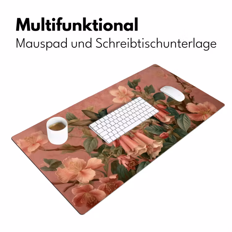 Kolibries - Bloemen - Groen - Roze Muismat XXL klein -ysfeer4_duits