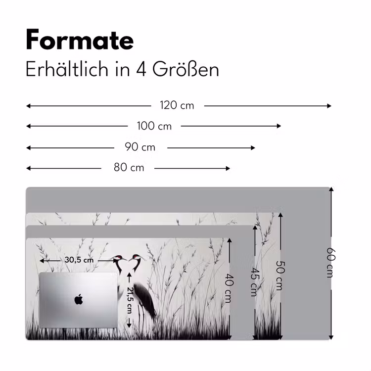 Kraanvogels - Gras - Hartvorm - Zwart Muismat XXL klein -ysfeer5_duits