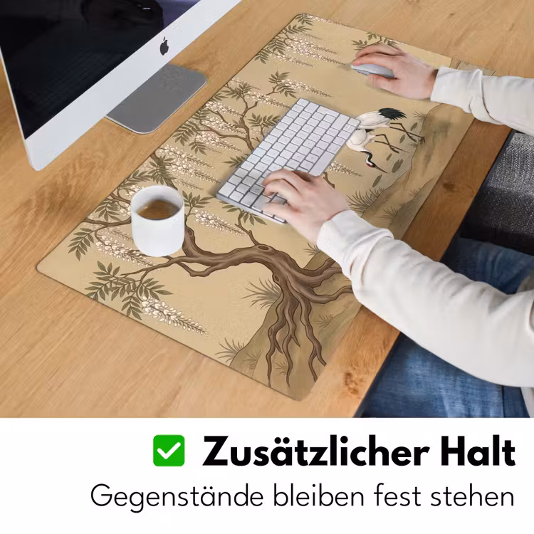 Kraanvogels - Water - Beige Muismat XXL klein -ysfeer3_duits