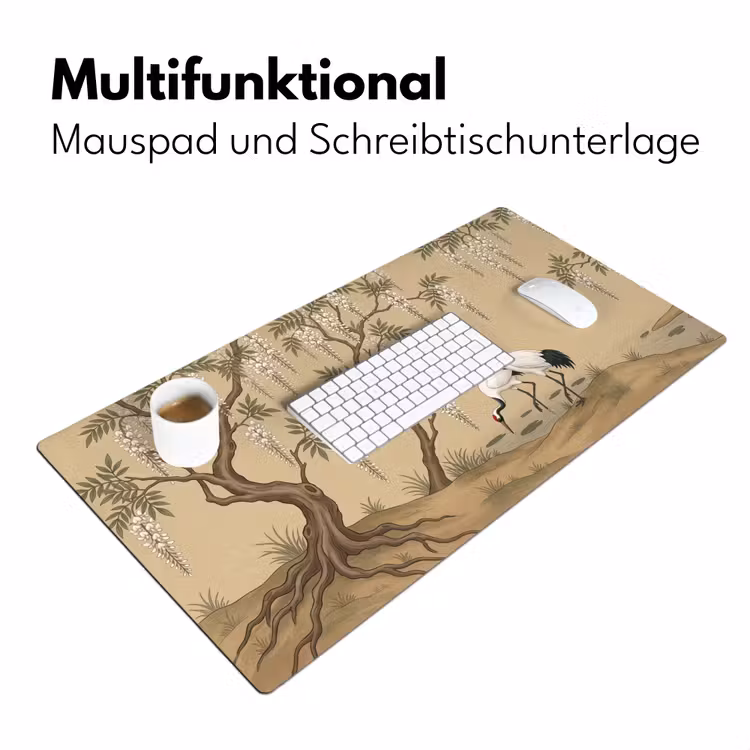 Kraanvogels - Water - Beige Muismat XXL klein -ysfeer4_duits