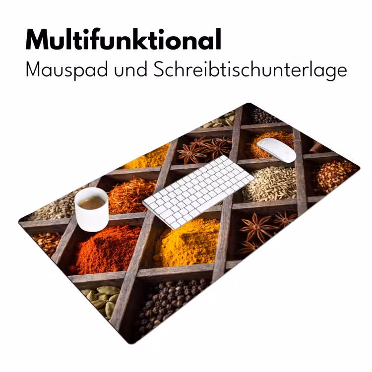 Schreibtischunterlage - Kräuter – Holz – Essen - Kruiden - Houten - Eten Muismat XXL klein