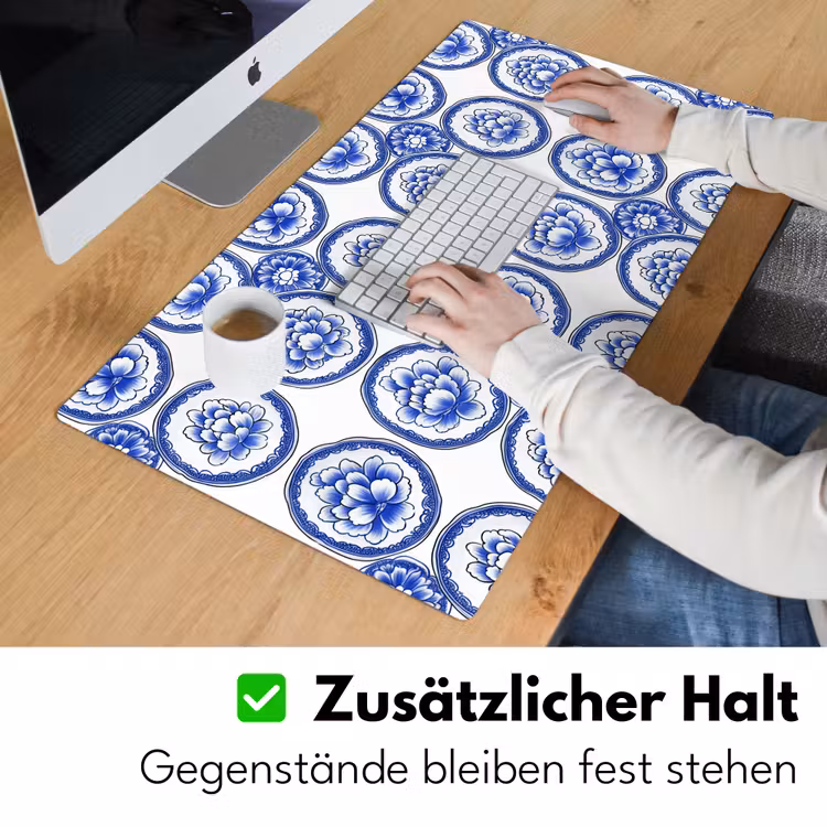 Cirkels - Bloemen - Blauw Muismat XXL klein 681 -ysfeer3_duits