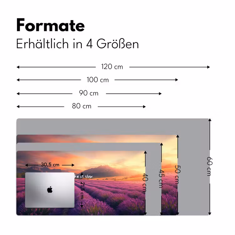 Lavendelveld - Quote - Zonsondergang Muismat XXL klein -ysfeer5_duits