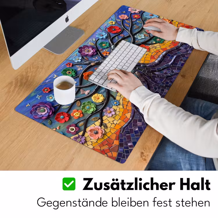 Levensboom - Mozaïek - Bloemen - Kleurrijk - Vrolijk Muismat XXL klein -ysfeer3_duits