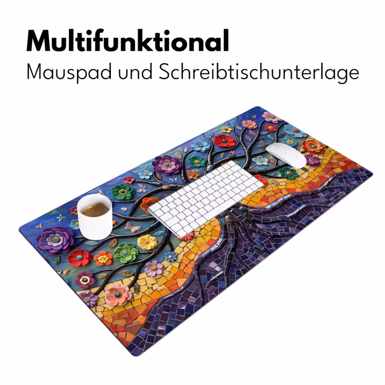Levensboom - Mozaïek - Bloemen - Kleurrijk - Vrolijk Muismat XXL klein -ysfeer4_duits
