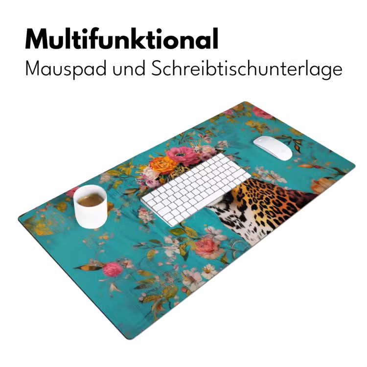 Luipaard - Bloemen - Kroon Muismat XXL klein -ysfeer4_duits