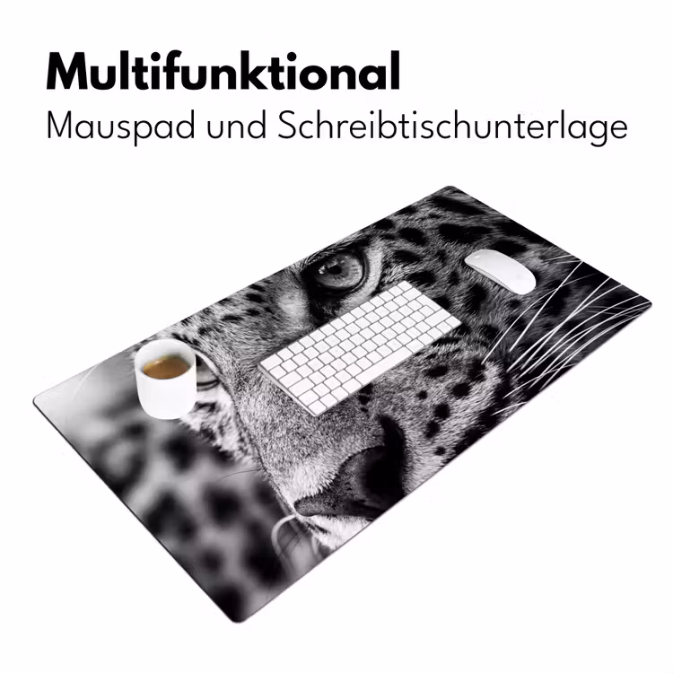 Luipaard - Zwart - Wit - Oog Muismat XXL klein -ysfeer4_duits