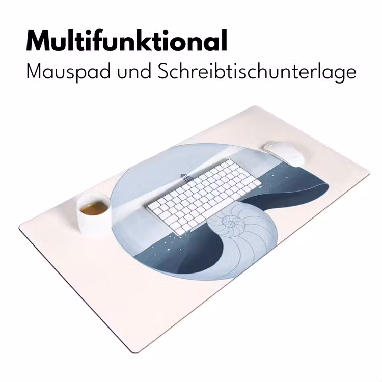 Schreibtischunterlage - Leuchtturm – Meer – Muschel – Abstrakt – Blau - Vuurtoren - Zee - Schelp - Abstract - Blauw Muismat XXL klein