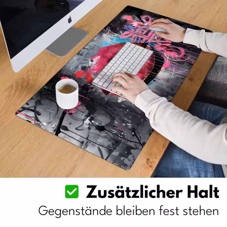 Lippen - Felroze - Graffiti - Verfstrepen Muismat XXL klein -ysfeer3_duits
