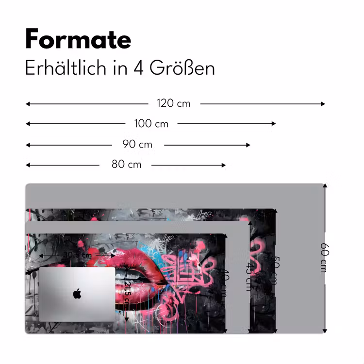 Lippen - Felroze - Graffiti - Verfstrepen Muismat XXL klein -ysfeer5_duits