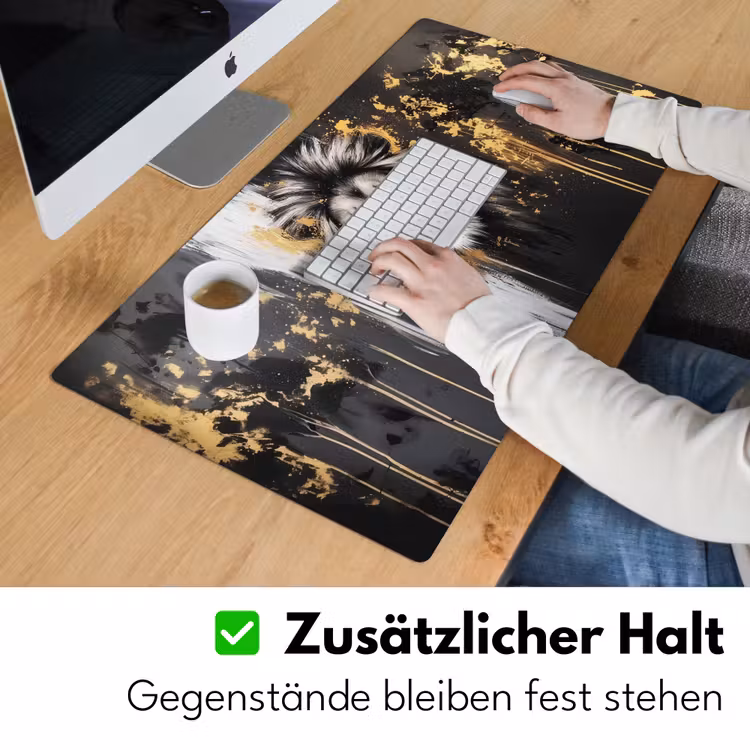 Leeuw - Portret - Verfspatten - Grijs Muismat XXL klein -ysfeer3_duits