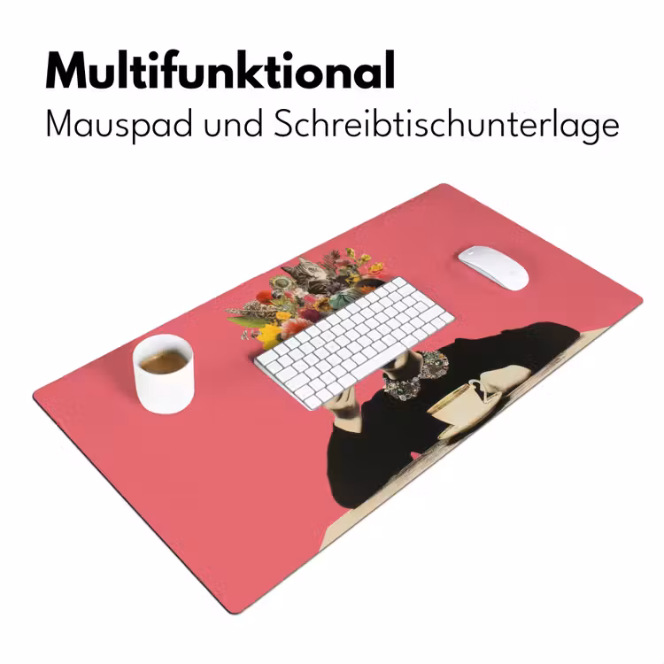 Meisje - Kopje - Bloemen - Roze Muismat XXL klein -ysfeer4_duits