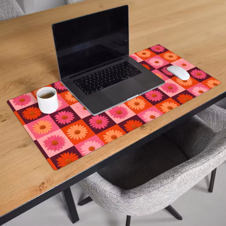 Madeliefjes - Dambord - Retro - Roze - Oranje Muismat XXL klein 681 -sfeer1