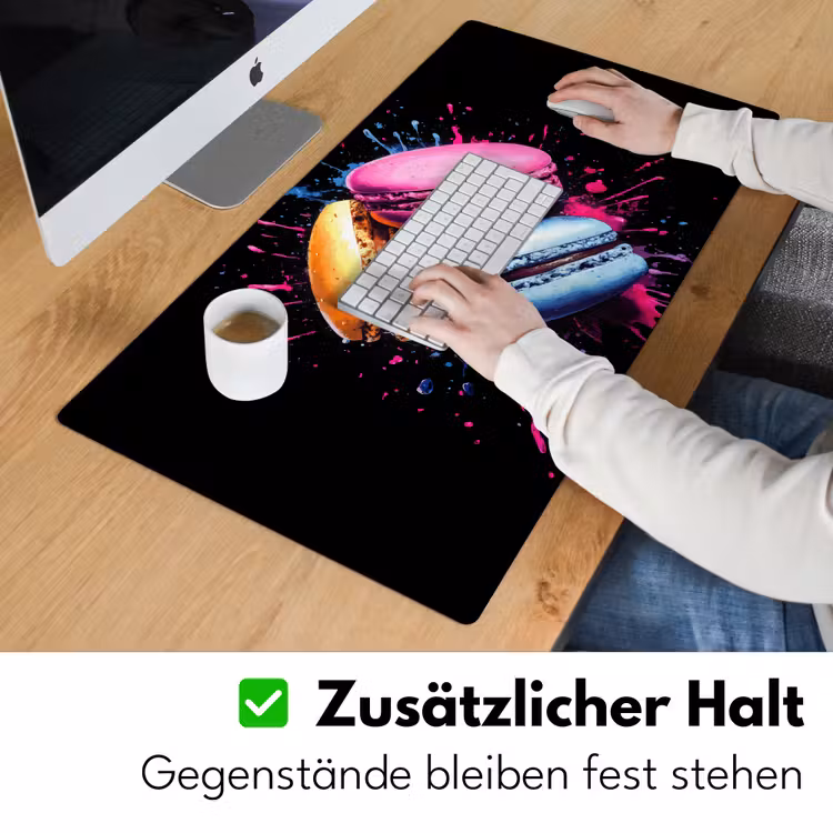 Macarons - Dessert - Graffiti - Kleurrijk - Roze - Blauw - Geel Muismat XXL klein -ysfeer3_duits