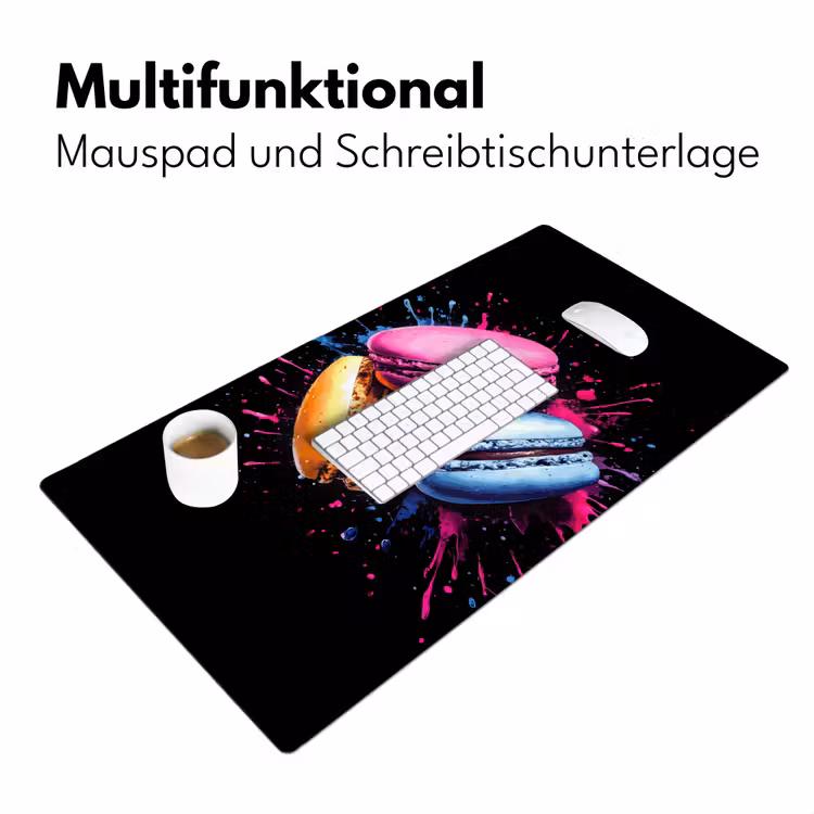 Macarons - Dessert - Graffiti - Kleurrijk - Roze - Blauw - Geel Muismat XXL klein -ysfeer4_duits