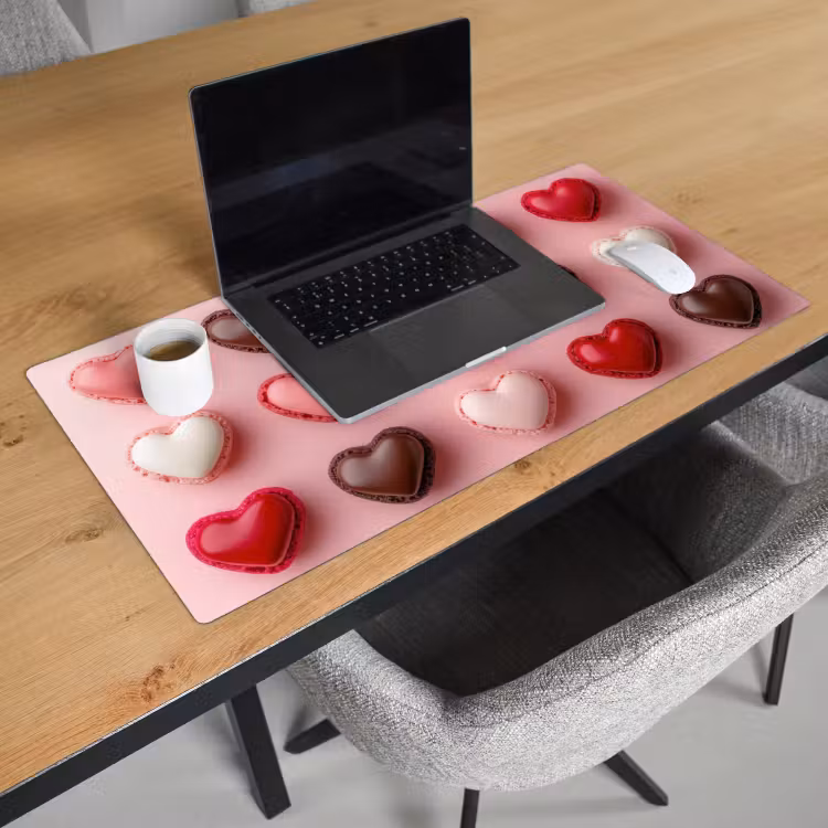 Macarons - Hartjes - Kleurrijk - Roze Muismat XXL klein -sfeer1