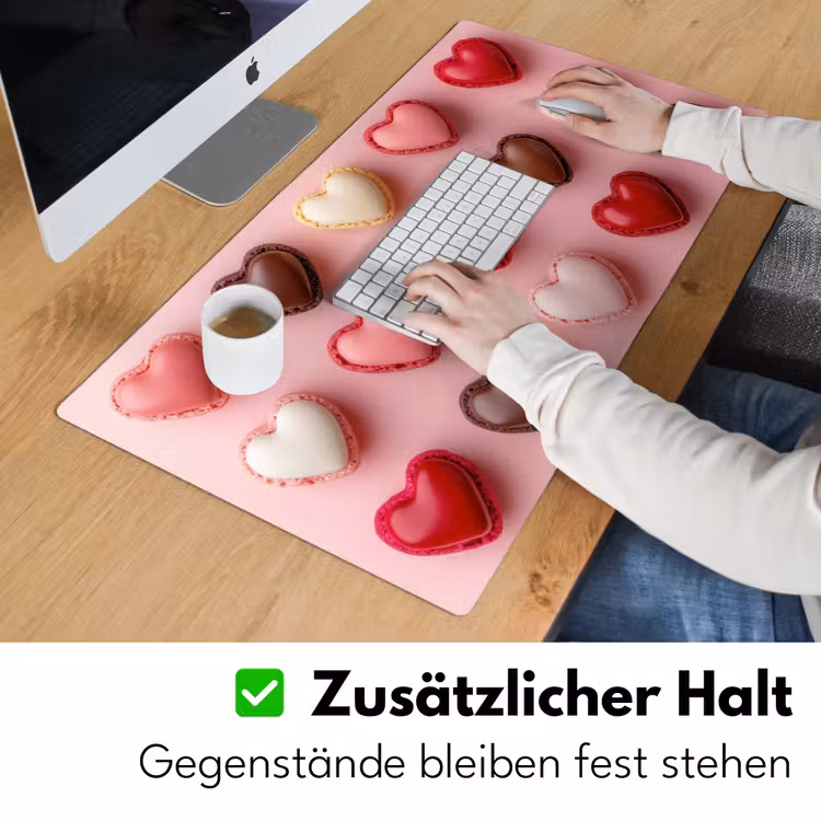 Macarons - Hartjes - Kleurrijk - Roze Muismat XXL klein -ysfeer3_duits