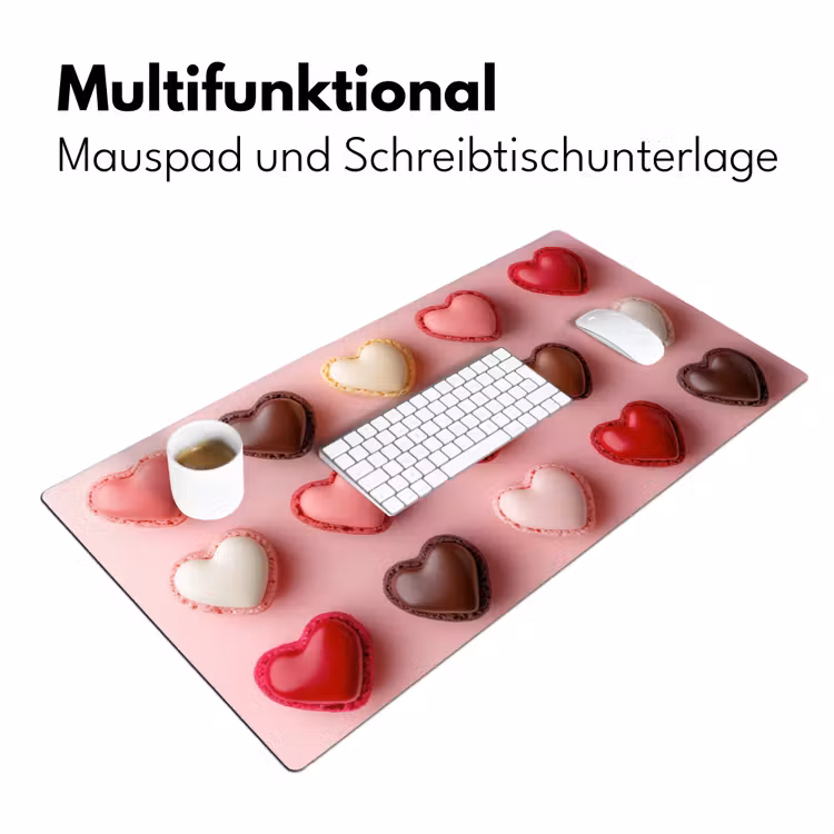 Macarons - Hartjes - Kleurrijk - Roze Muismat XXL klein -ysfeer4_duits