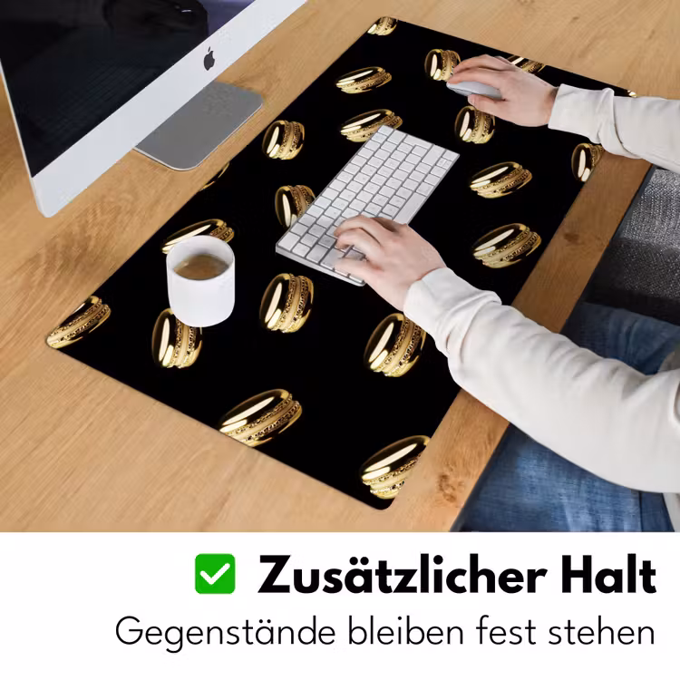 Macarons - Patroon - Goud - Zwart Muismat XXL klein -ysfeer3_duits