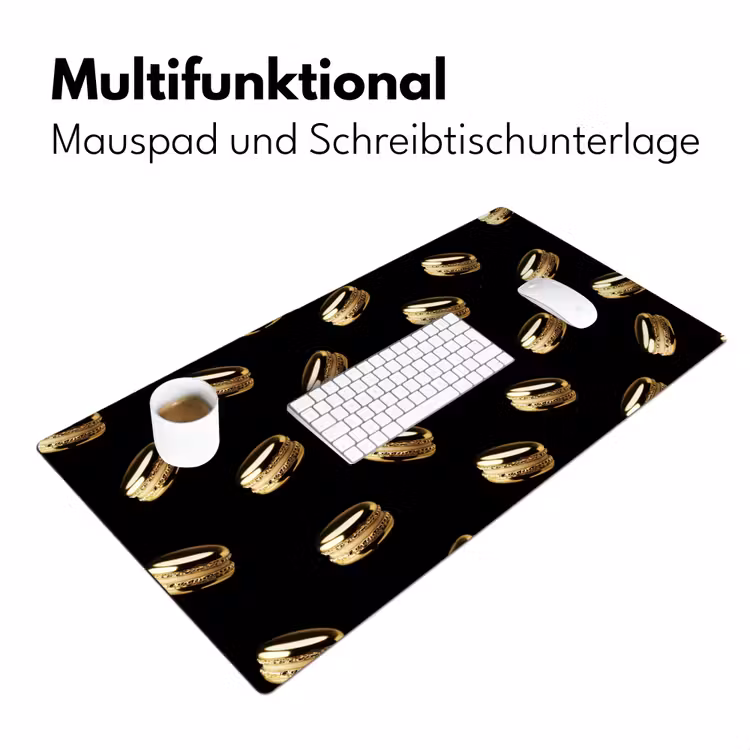 Macarons - Patroon - Goud - Zwart Muismat XXL klein -ysfeer4_duits