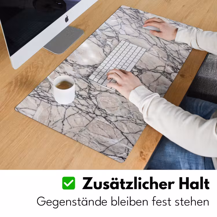 Marmer - Aderen - Patroon - Wit - Grijs Muismat XXL klein -ysfeer3_duits