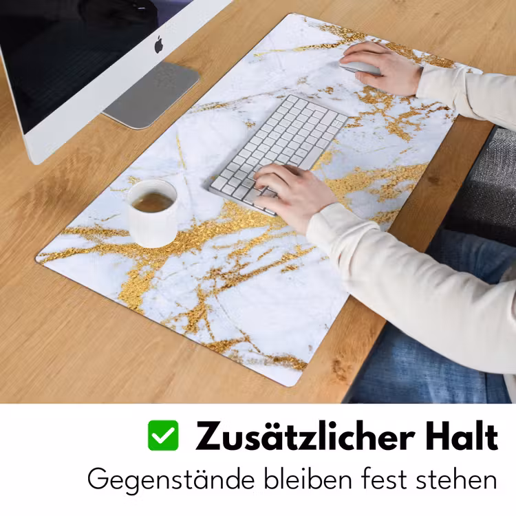 Marmer - Goud - Wit - Luxe - Marmerlook - Glitter Muismat XXL klein -ysfeer3_duits