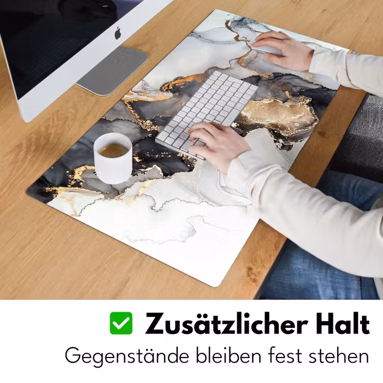 Marmer - Zwart - Wit - Goud - Luxe - Abstract Muismat XXL klein -ysfeer3_duits