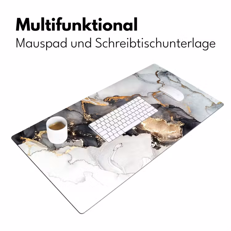 Marmer - Zwart - Wit - Goud - Luxe - Abstract Muismat XXL klein -ysfeer4_duits