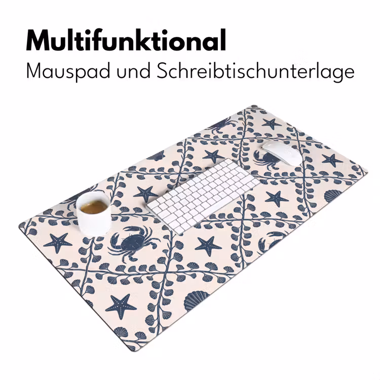 Schreibtischunterlage - Meer – Krabbe – Seestern – Muster – Blau - Zee - Krab - Zeester - Patroon - Blauw Muismat XXL klein