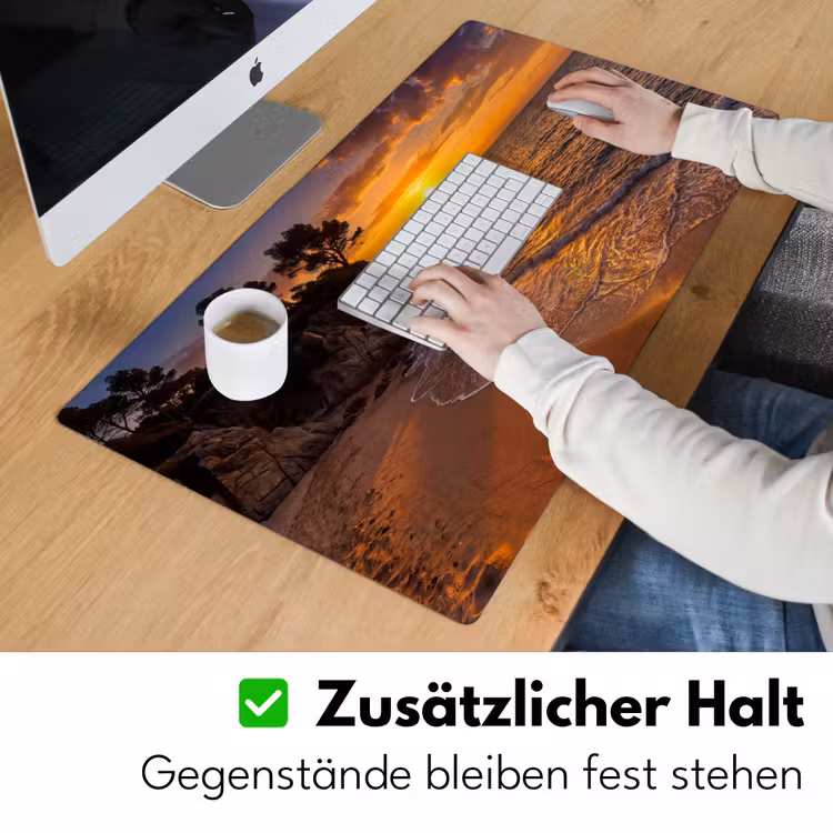 Zee - Kust - Zonsondergang - Natuur - Oranje Muismat XXL klein -ysfeer3_duits