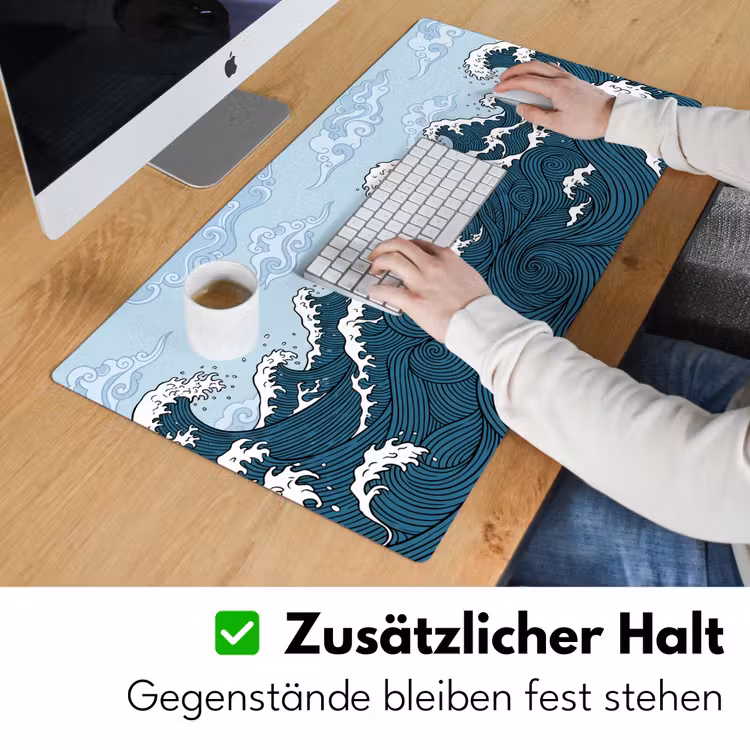 Zee - Golven - Japans - Natuur - Blauw Muismat XXL klein -ysfeer3_duits