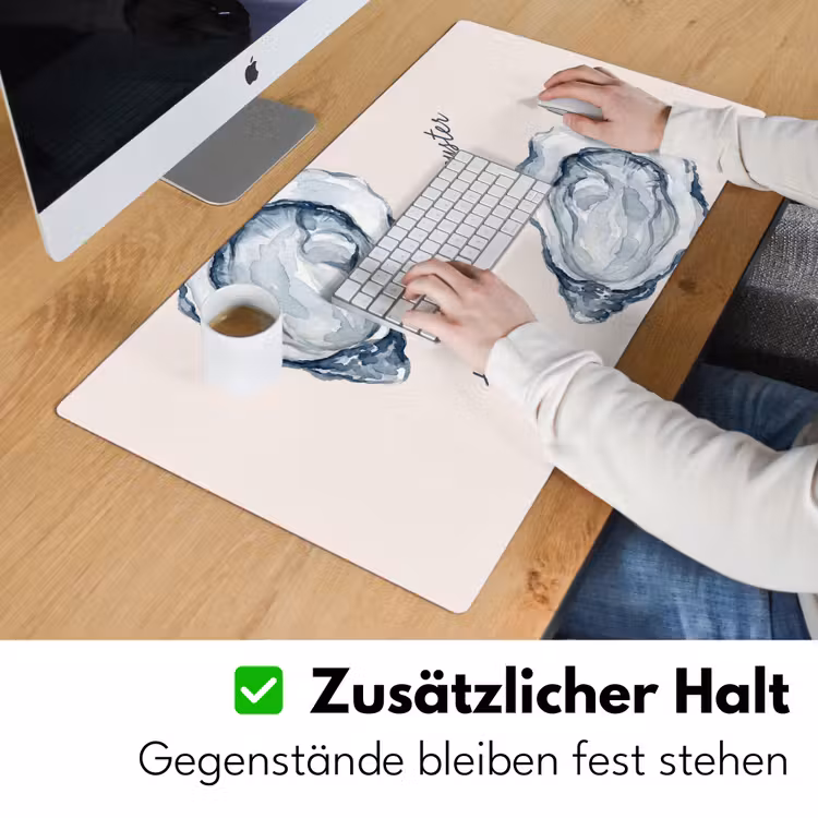 Schreibtischunterlage - Meeresleben – Auster – Aquarell – Minimalistisch – Blau - Zeeleven - Oester - Aquarel - Minimalistisch - Blauw Muismat XXL klein