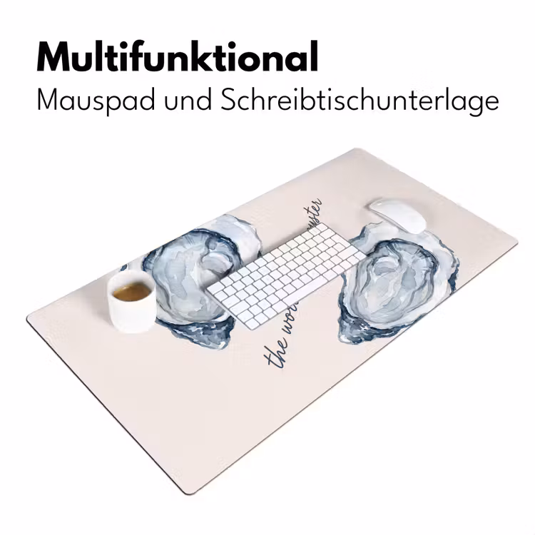 Schreibtischunterlage - Meeresleben – Auster – Aquarell – Minimalistisch – Blau - Zeeleven - Oester - Aquarel - Minimalistisch - Blauw Muismat XXL klein