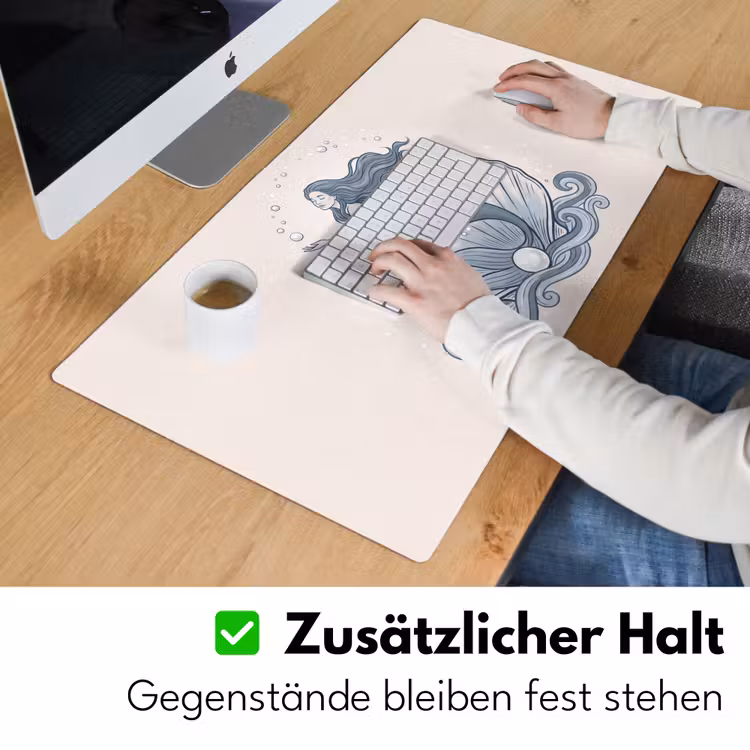 Schreibtischunterlage - Meerjungfrau – Muschel – Meer – Fantasie – Blau - Zeemeermin - Schelp - Zee - Fantasie - Blauw Muismat XXL klein
