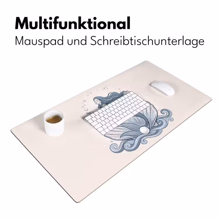 Schreibtischunterlage - Meerjungfrau – Muschel – Meer – Fantasie – Blau - Zeemeermin - Schelp - Zee - Fantasie - Blauw Muismat XXL klein
