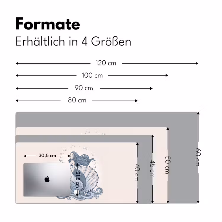 Schreibtischunterlage - Meerjungfrau – Muschel – Meer – Fantasie – Blau - Zeemeermin - Schelp - Zee - Fantasie - Blauw Muismat XXL klein