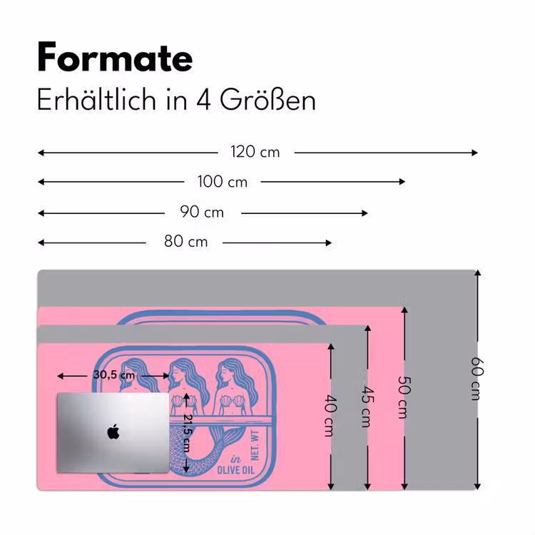 Schreibtischunterlage - Meerjungfrau – Sardinendose – Illustration – Rosa – Retro - Meermin - Sardineblik - Illustratie - Roze - Retro Muismat XXL klein