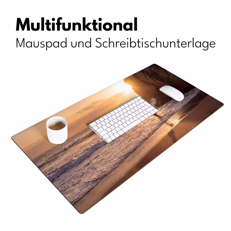 Schreibtischunterlage - Menschen – Ozean – Sonnenuntergang – Küste – Gold - Mensen - Oceaan - Zonsondergang - Kust - Goud Muismat XXL klein