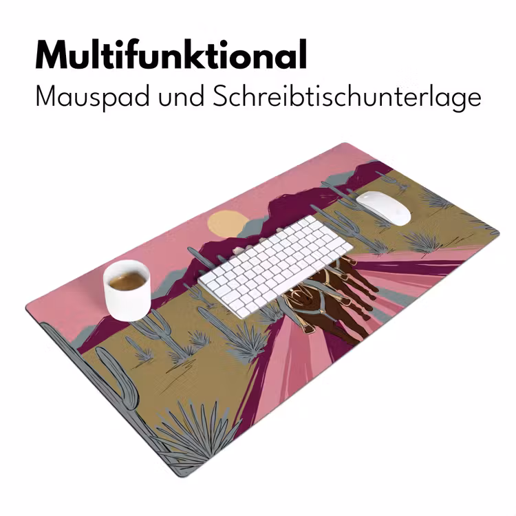 Schreibtischunterlage - Menschen – Pferd – Wüste – Abstrakt – Rosa - Mensen - Paard - Woestijn - Abstract - Roze Muismat XXL klein