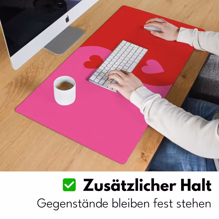 Minimalistisch - Rood - Roze - Hartjes Muismat XXL klein -ysfeer3_duits