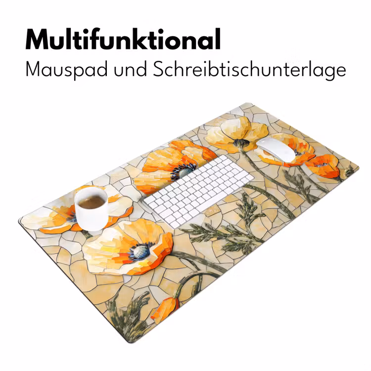 Klaprozen - Oranje - Mozaïek - Bladeren Muismat XXL klein -ysfeer4_duits