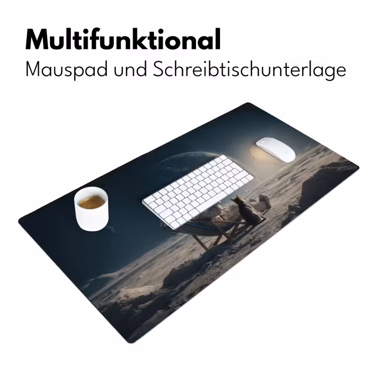 Maan - Kat - Astronaut - Ruimte Muismat XXL klein -ysfeer4_duits