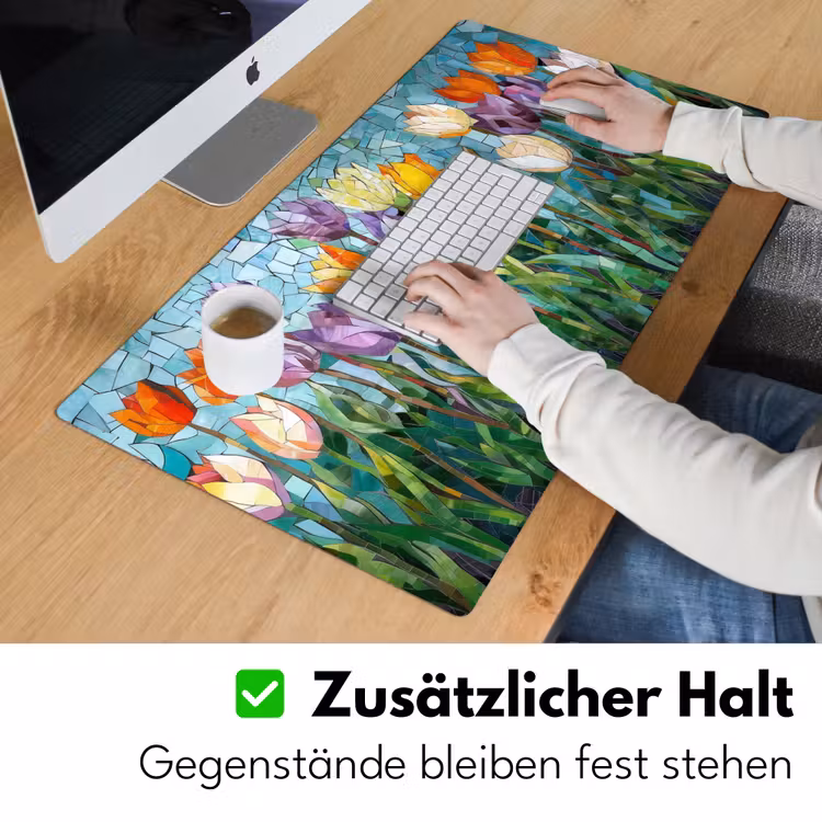 Mozaïek - Veld - Tulpen - Kleurrijk Muismat XXL klein -ysfeer3_duits