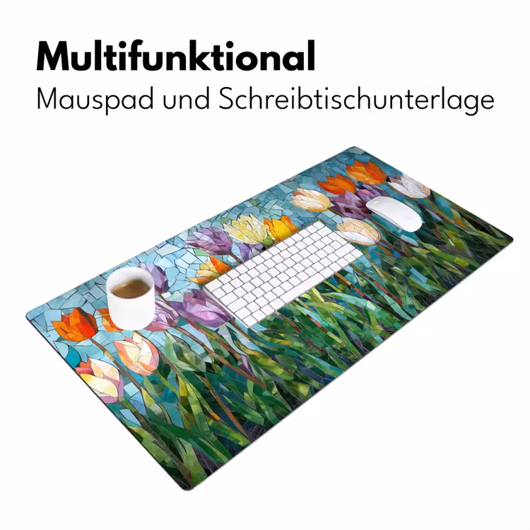 Mozaïek - Veld - Tulpen - Kleurrijk Muismat XXL klein -ysfeer4_duits