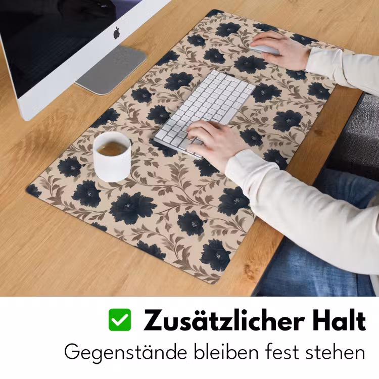 Motief - Bloemen - Zwart - Beige Muismat XXL klein 681 -ysfeer3_duits