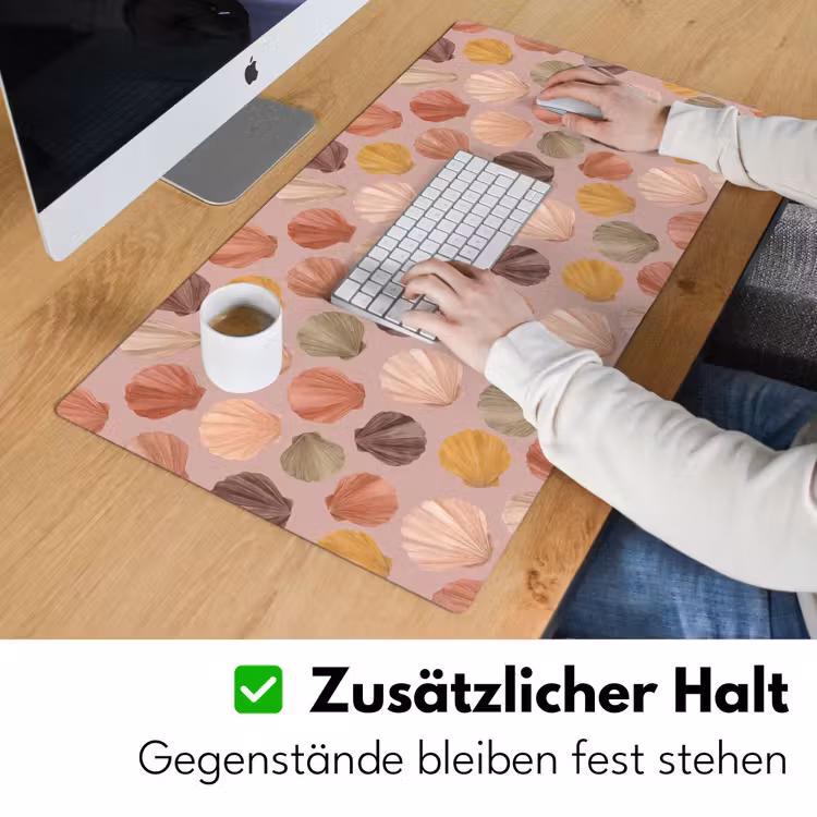 Schelp - Patroon - Zee - Aquarel - Aardetinten Muismat XXL klein -ysfeer3_duits