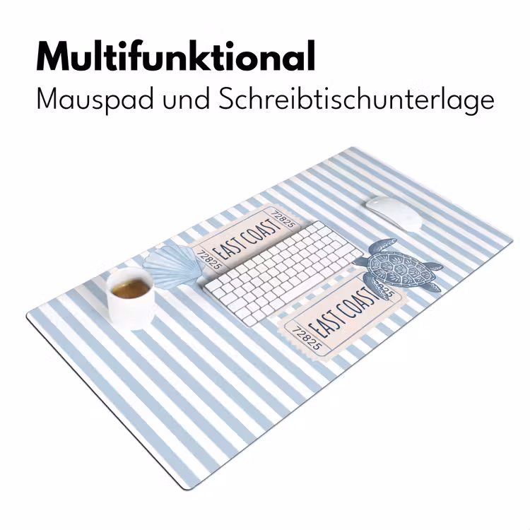 Schreibtischunterlage - Muschel – Ozean – Küste – Blau – Illustration - Schelp - Oceaan - Kust - Blauw - Illustratie Muismat XXL klein