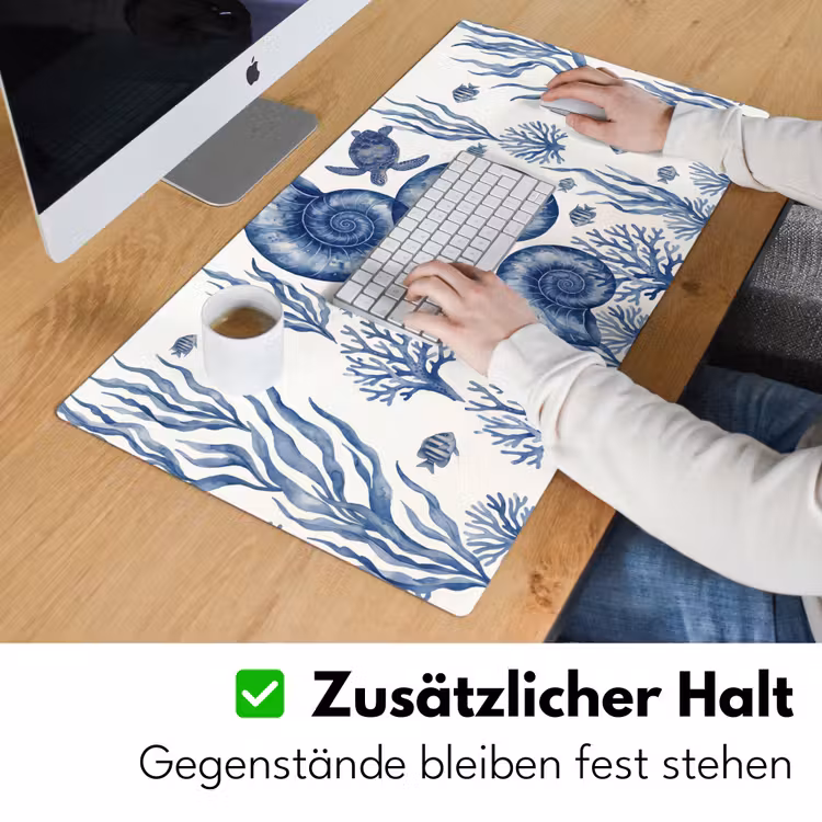 Schelp - Spiraal - Zeeleven - Aquarel - Blauw Muismat XXL klein -ysfeer3_duits